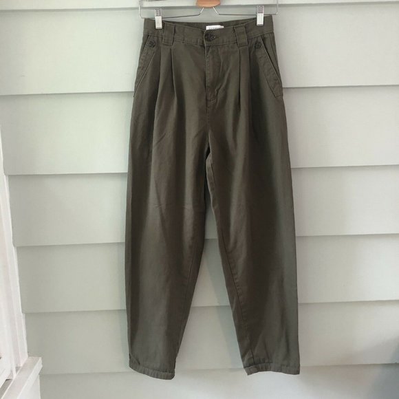 Topshop Pants - Topshop Women's Olive Green Pleated High Waist 4